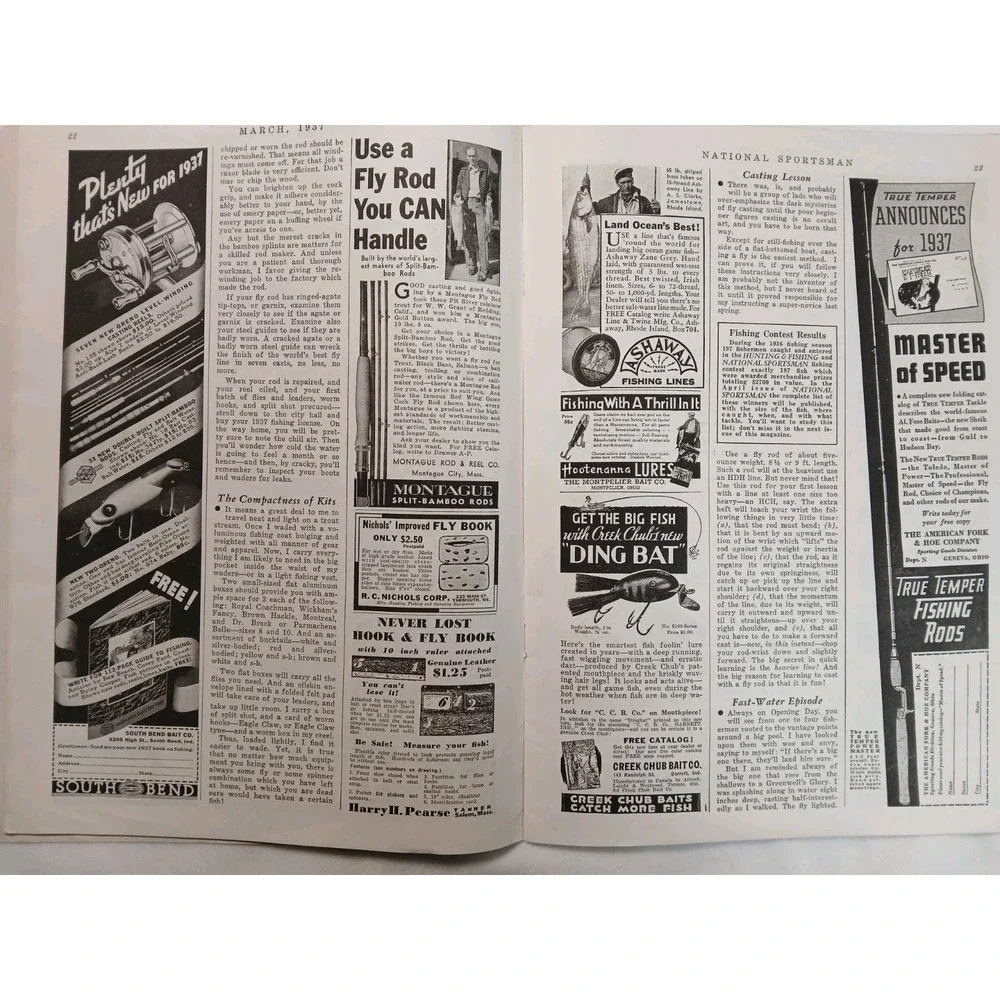 National Sportsman March 1937 Hunting Fishing Rod Reel Bamboo‎ Smoking Skeet